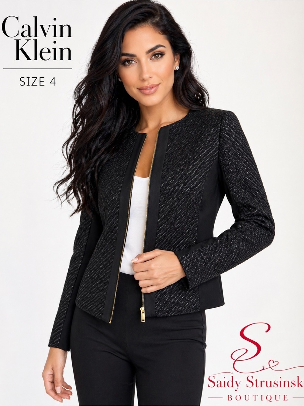 CALVIN KLEIN Black Blazer with Sleek Design and Tailored Fit/size 4